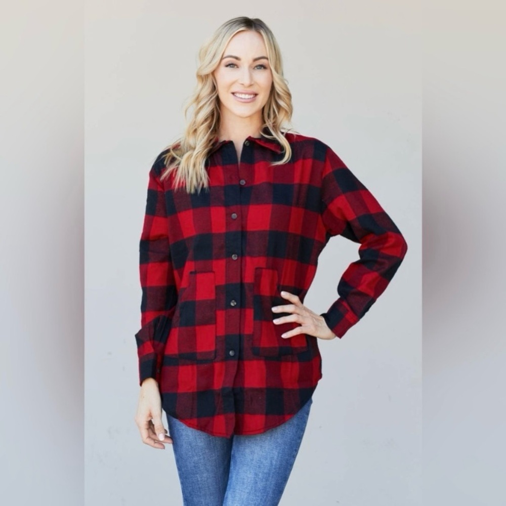 Sew In Love Buffalo Plaid Button Down Soft Pockets Flannel Shirt Women’s S NWOT